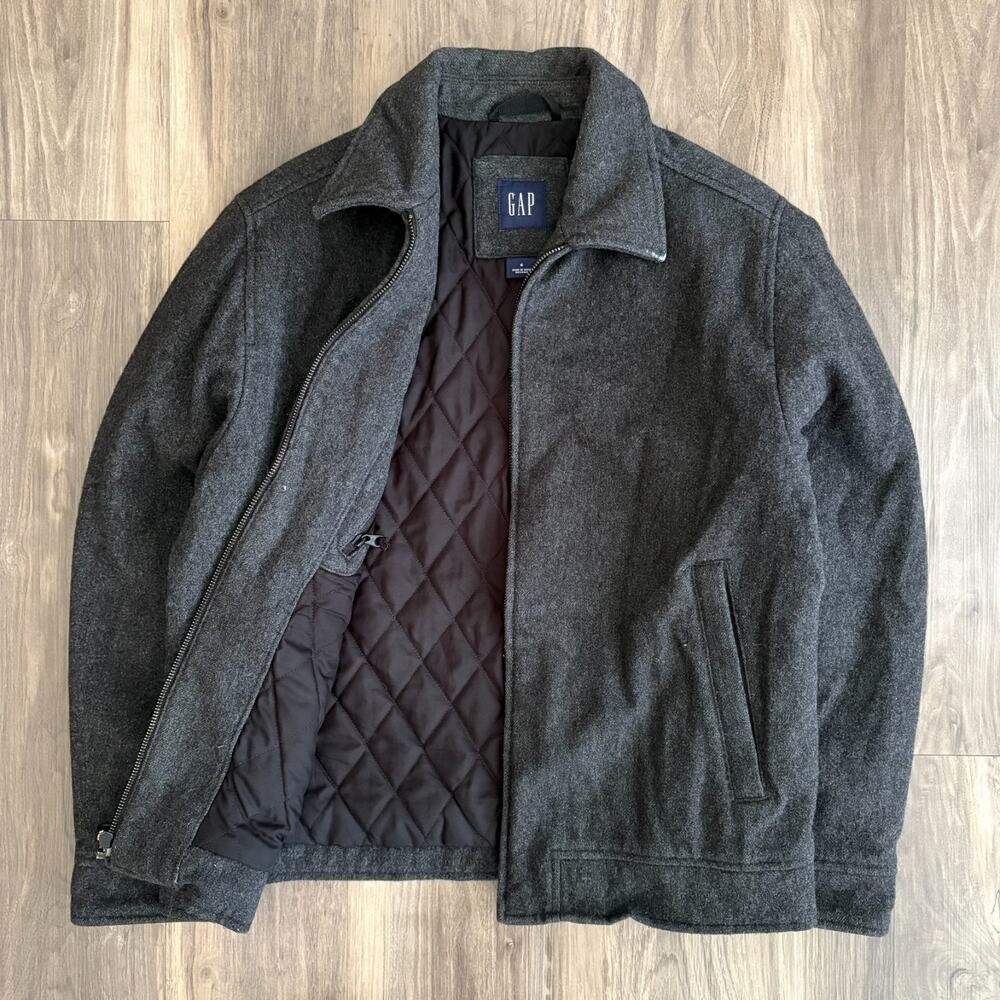 Vintage Gap Jacket Bomber Harrington Wool Men's Size S Quilt Lined 2004 Gray